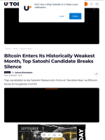 Bitcoin Enters Its Historically Weakest Month, Top Satoshi Candidate Breaks Silence - U.Today