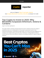 Top Crypto to Invest in: Why BlockDAG Surpasses Ethereum, Solana & Cardano