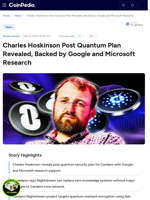 Charles Hoskinson Post Quantum Plan Revealed, Backed by Google and Microsoft Research