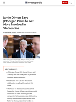 Jamie Dimon Says JPMorgan Plans to Get More Involved in Stablecoins