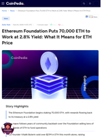 Ethereum Foundation Puts 70,000 ETH to Work at 2.8% Yield: What It Means for ETH Price