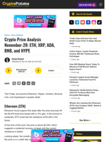 Crypto Price Analysis November-28: ETH, XRP, ADA, BNB, and HYPE