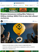Binance Announces Listing Mira Tokens on HODLer Airdrop; MIRA Price to also Get a Boost via KuCoin - TheNewsCrypto