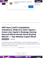 XRP Sees 1,447% Liquidation Imbalance, Shiba Inu Joins Japan's Green List, Saylor’s Strategy Having Second-Worst Month Since Buying Bitcoin — Top Weekly Crypto News - U.Today