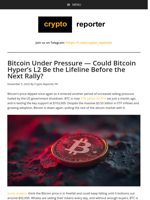 Bitcoin Under Pressure — Could Bitcoin Hyper’s L2 Be the Lifeline Before the Next Rally?