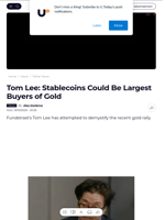 Tom Lee: Stablecoins Could Be Largest Buyers of Gold - U.Today