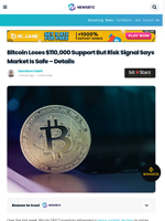 Bitcoin Loses $110,000 Support But Risk Signal Says Market Is Safe - Details
