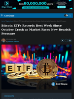 Bitcoin ETFs Records Best Week Since October Crash as Market Faces New Bearish Pressure