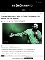 Charles Hoskinson Tries to Close Cardano’s $70 Million Bitcoin Mystery