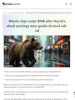 Bitcoin slips under $90K after Oracle’s shock earnings miss sparks AI stock sell-off - CoinJournal