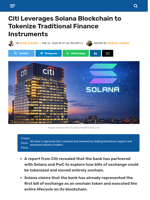 Citi Leverages Solana Blockchain to Tokenize Traditional Finance Instruments