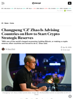 Changpeng ‘CZ’ Zhao Is Advising Countries on How to Start Crypto Strategic Reserves - Decrypt