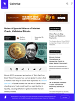 Robert Kiyosaki Warns of Market Crash, Validates Bitcoin