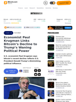 Economist Paul Krugman Links Bitcoin’s Decline to Trump’s Waning Political Power – Featured Bitcoin News