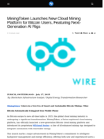 MiningToken Launches New Cloud Mining Platform for Bitcoin Users, Featuring Next-Generation AI Rigs - Visionary Financial