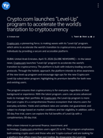 Crypto.com launches “Level-Up” program to accelerate the world’s transition to cryptocurrency | Visionary Financial