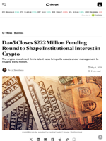 Dao5 Closes $222 Million Funding Round to Shape Institutional Interest in Crypto - Decrypt