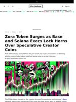 Zora Token Surges as Base and Solana Execs Lock Horns Over Speculative Creator Coins - 