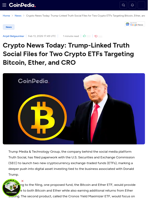 Crypto News Today: Trump-Linked Truth Social Files for Two Crypto ETFs Targeting Bitcoin, Ether, and CRO