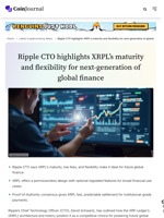 Ripple CTO highlights XRPL’s maturity and flexibility for next-generation of global finance - CoinJournal