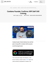 Cardano Founder Confirms XRP DeFi Still Coming