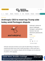 Anthropic CEO to meet top Trump aide today amid Pentagon dispute