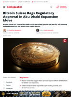 Bitcoin Suisse Bags Regulatory Approval in Abu Dhabi Expansion Move - Coinspeaker