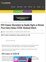 MYX Finance Skyrockets by Double Digits as Bitcoin Price Calms Below $110K: Weekend Watch