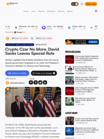 Crypto Czar No More, David Sacks Leaves Special Role – News Bytes Bitcoin News