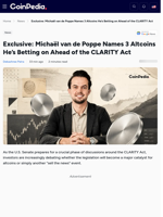 Exclusive: Michaël van de Poppe Names 3 Altcoins He’s Betting on Ahead of the CLARITY Act