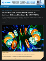 Twenty One Capital To Increase Bitcoin Holdings To 43,500 BTC