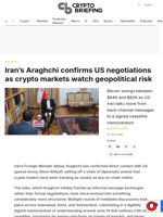 Iran's Araghchi confirms US negotiations as crypto markets watch geopolitical risk