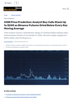COIN Price Prediction: Analyst Buy Calls Stack Up to $240 as Binance Futures Grind Below Every Key Moving Average - Blockchain.News