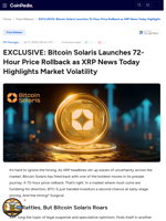 EXCLUSIVE: Bitcoin Solaris Launches 72-Hour Price Rollback as XRP News Today Highlights Market Volatility