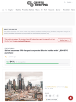 Strive becomes fifth-largest corporate Bitcoin holder with 1,800 BTC purchase