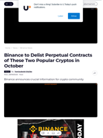 Binance to Delist Perpetual Contracts of These Two Popular Cryptos in October - U.Today