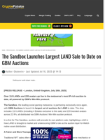 The Sandbox Launches Largest LAND Sale to Date on GBM Auctions