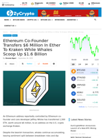 Ethereum Co-Founder Transfers $6 Million In Ether To Kraken While Whales Scoop Up $1.6 Billion ⋆ ZyCrypto