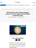 NBA Superstar Kevin Durant Regains Access to 10-Year Inactive Bitcoin Wallet Amid 195X Gains