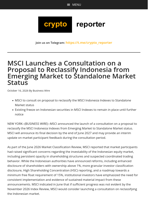 MSCI Launches a Consultation on a Proposal to Reclassify Indonesia from Emerging Market to Standalone Market Status
