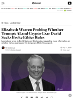 Elizabeth Warren Probing Whether Trump's AI and Crypto Czar David Sacks Broke Ethics Rules - Decrypt
