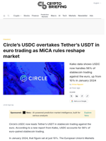 Circle's USDC overtakes Tether's USDT in euro trading as MiCA rules reshape market