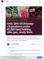 Only 18% of Uniswap v3 positions under $1,000 beat holding after gas, study finds