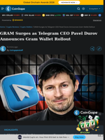 GRAM Surges as Telegram CEO Pavel Durov Announces Gram Wallet Rollout