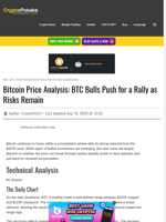 Bitcoin Price Analysis: BTC Bulls Push for a Rally as Risks Remain