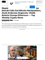 Ripple Invited to White House, Peter Brandt Calls Out Bitcoin Manipulation, Musk Endorses Dogecoin, Vitalik Buterin Dumps Ethereum — Top Weekly Crypto News - U.Today