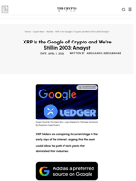 XRP Is the Google of Crypto and We’re Still in 2003: Analyst