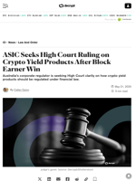 ASIC Seeks High Court Ruling on Crypto Yield Products After Block Earner Win - Decrypt