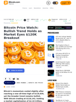 Bitcoin Price Watch: Bullish Trend Holds as Market Eyes $120K Breakout – Markets and Prices Bitcoin News