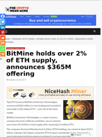 BitMine holds over 2% of ETH supply, announces $365M offering - The Crypto News Wire